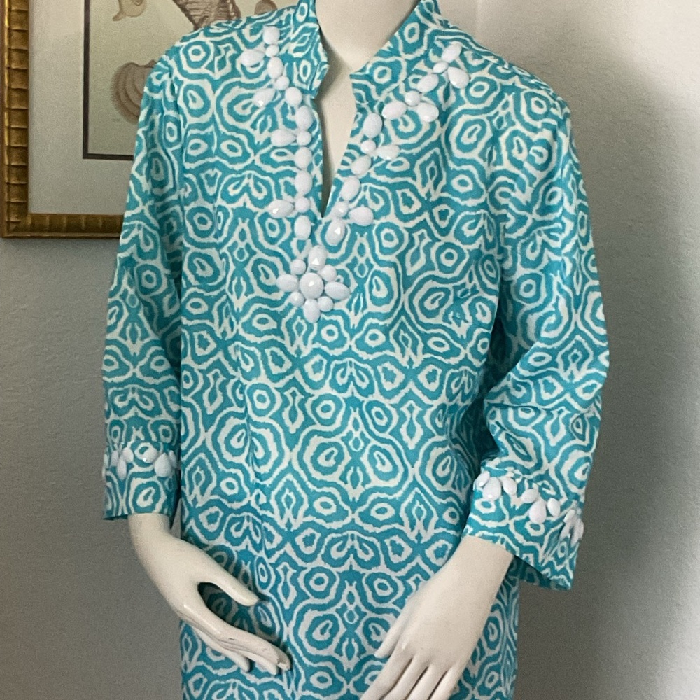 Turquoise and White Patterned Tunic complete me by Liz Lange